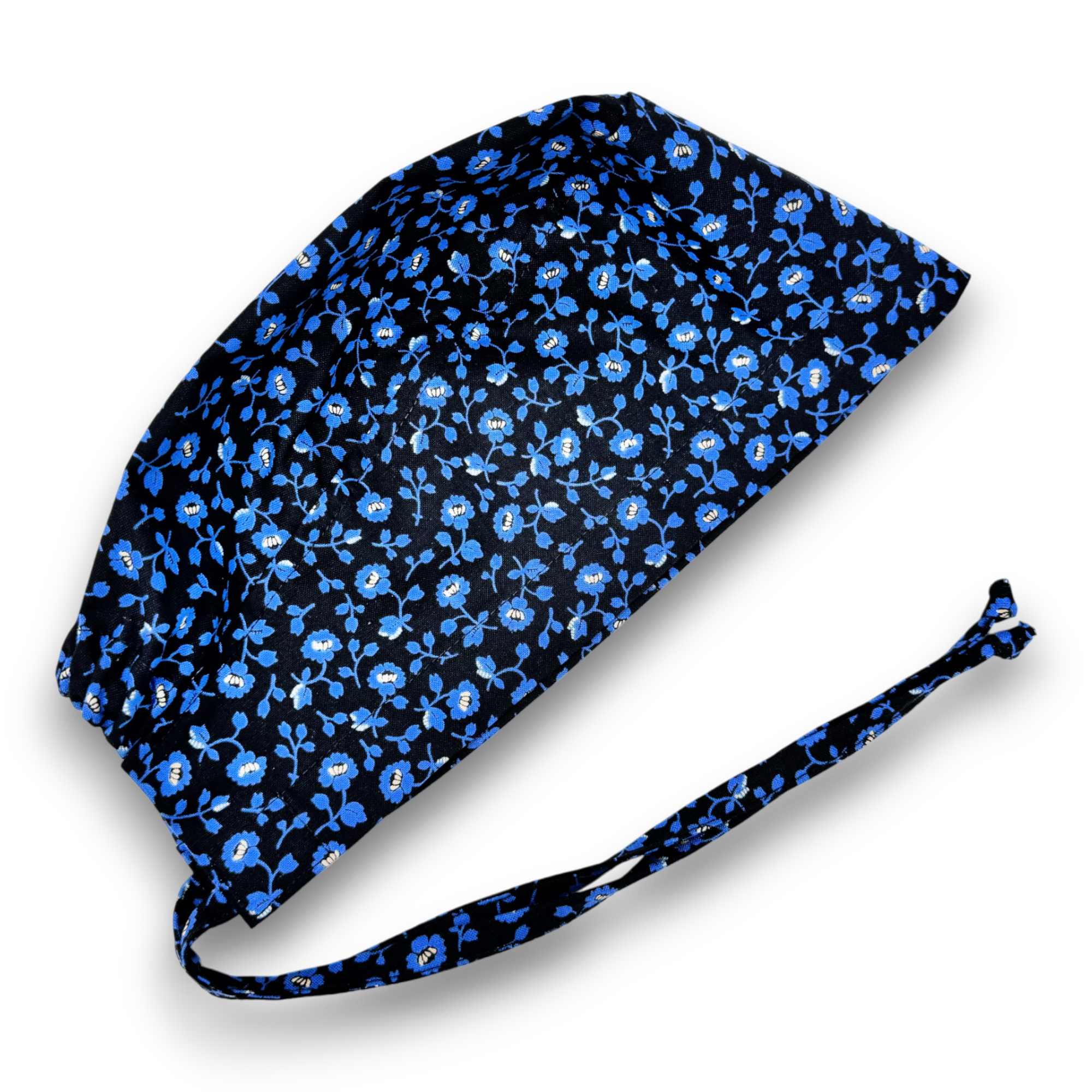 Blue Flower Skull tie-back style surgical scrub cap for men by Paradise Caps.