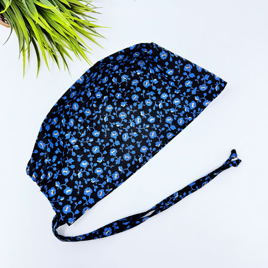 Blue Flower regular surgical cap. Scrub caps for women and men.