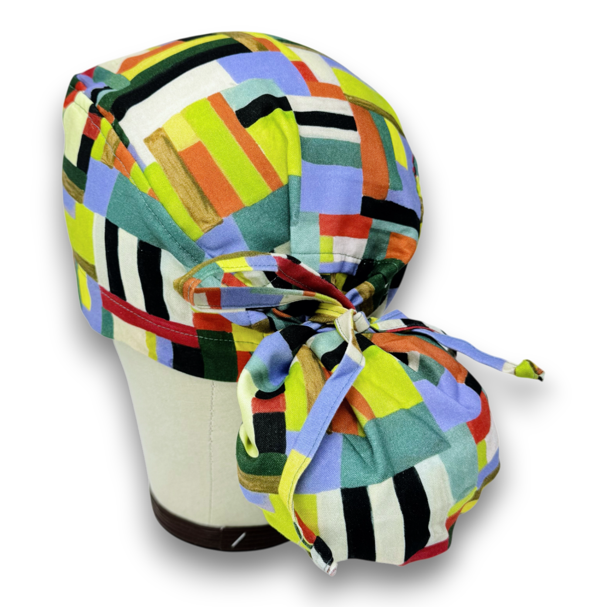 Geometric Ponytail scrub cap for women with satin lined option by Paradise Caps.