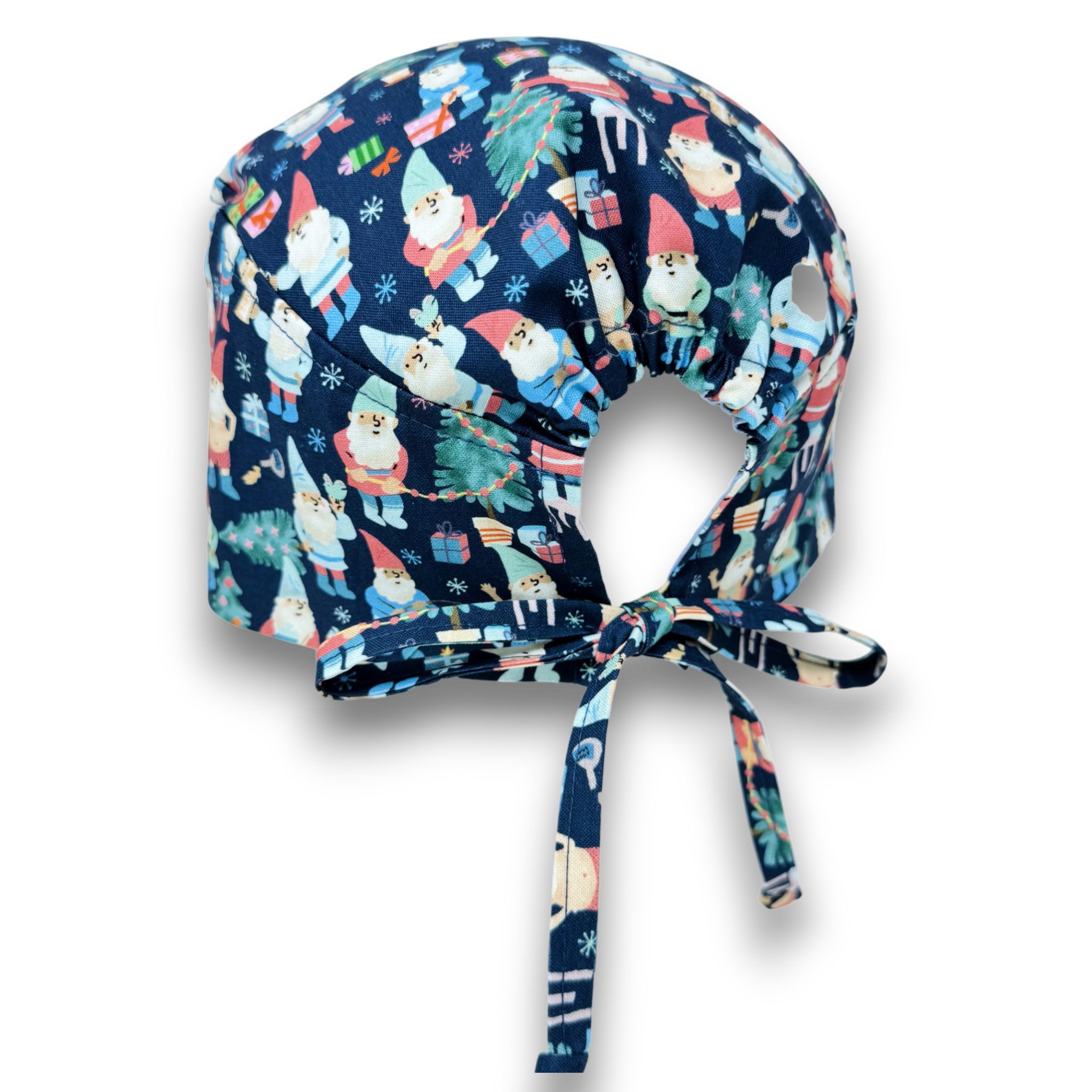 Santa Skull tie-back style surgical scrub cap by Paradise Caps. Navy