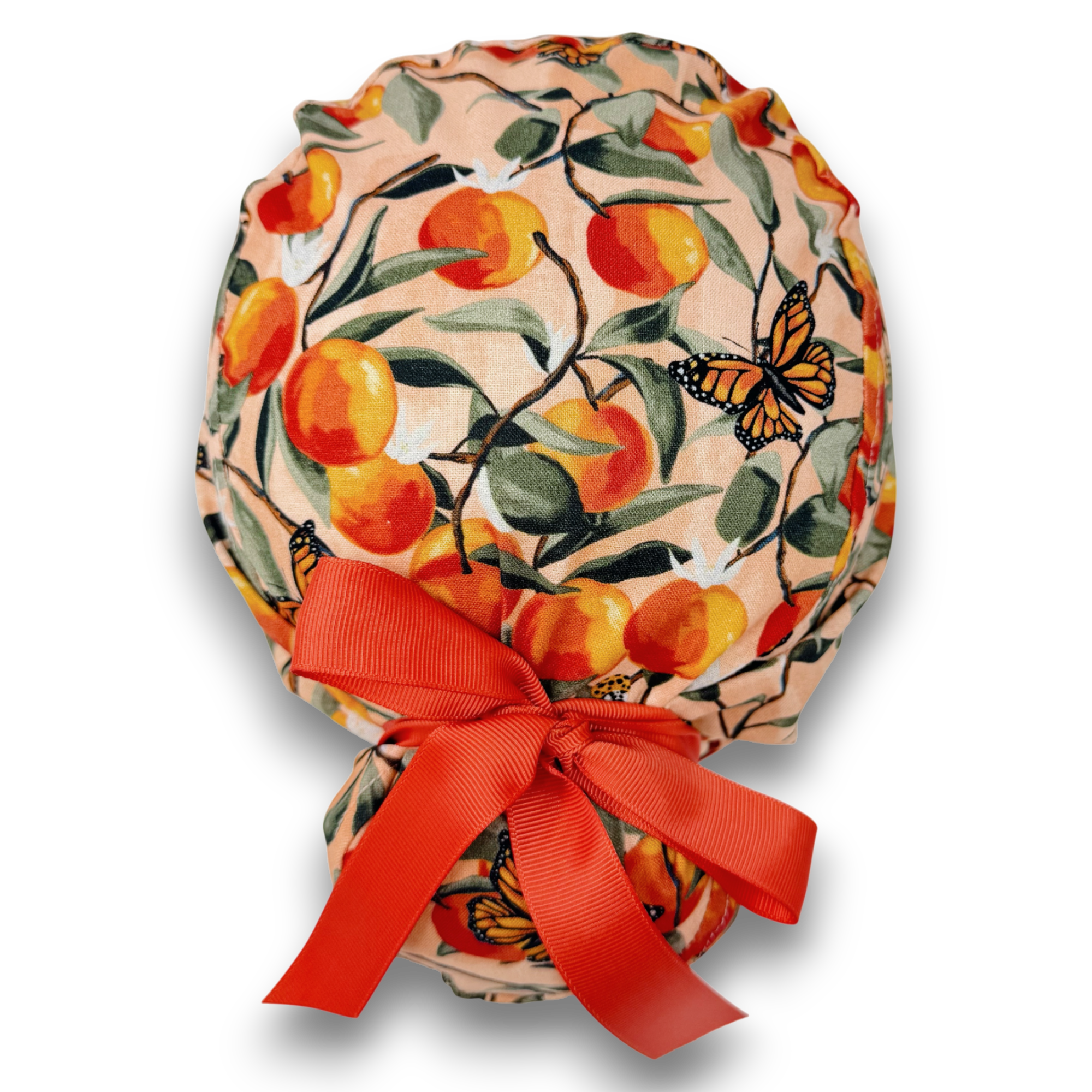 Peach Euro Scrub Cap with Ties – Satin Lined Option by ParadiseCaps, Scrub Hats for Women, European Style Surgical Cap.