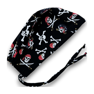Halloween Men's Scrub Cap. Pirate skull tie-back style surgical cap by Paradise Caps.