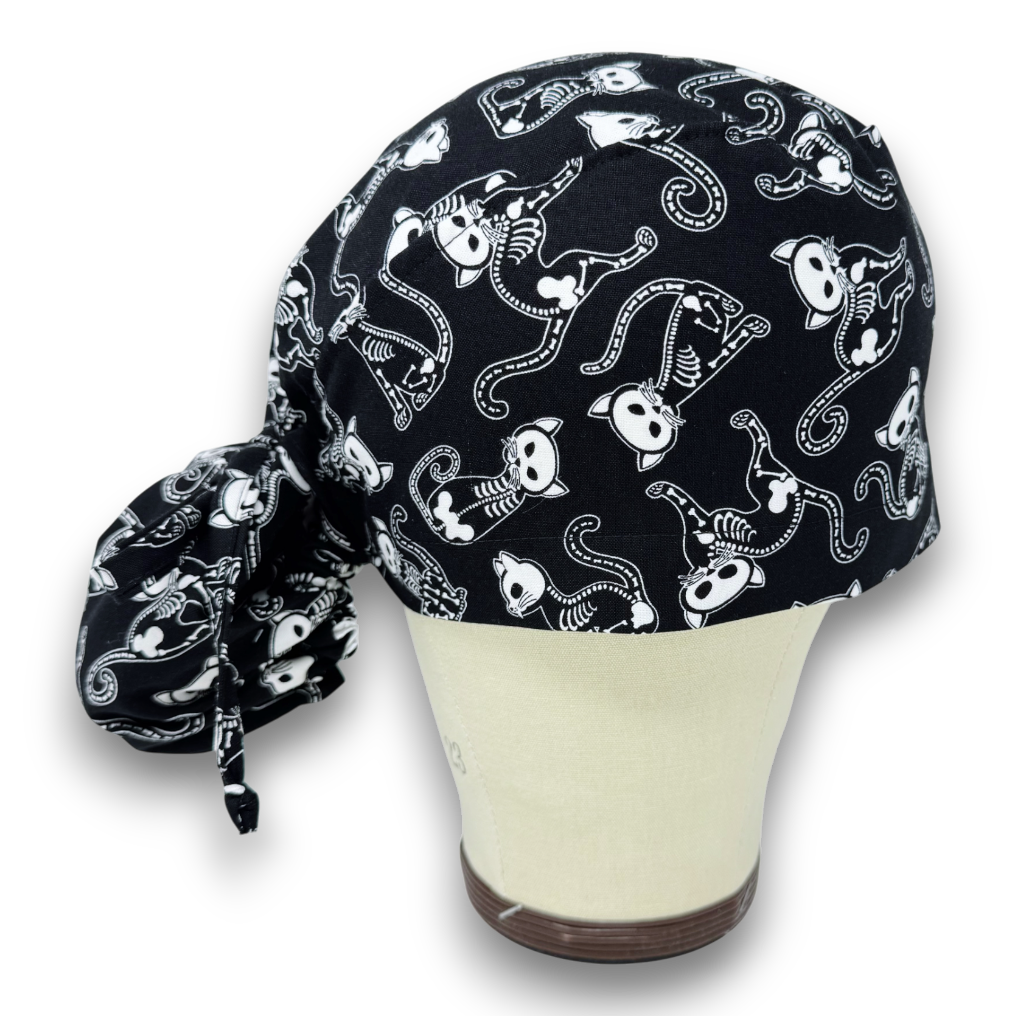 Skeleton Cats Ponytail scrub cap for women with satin lined option by Paradise Caps.