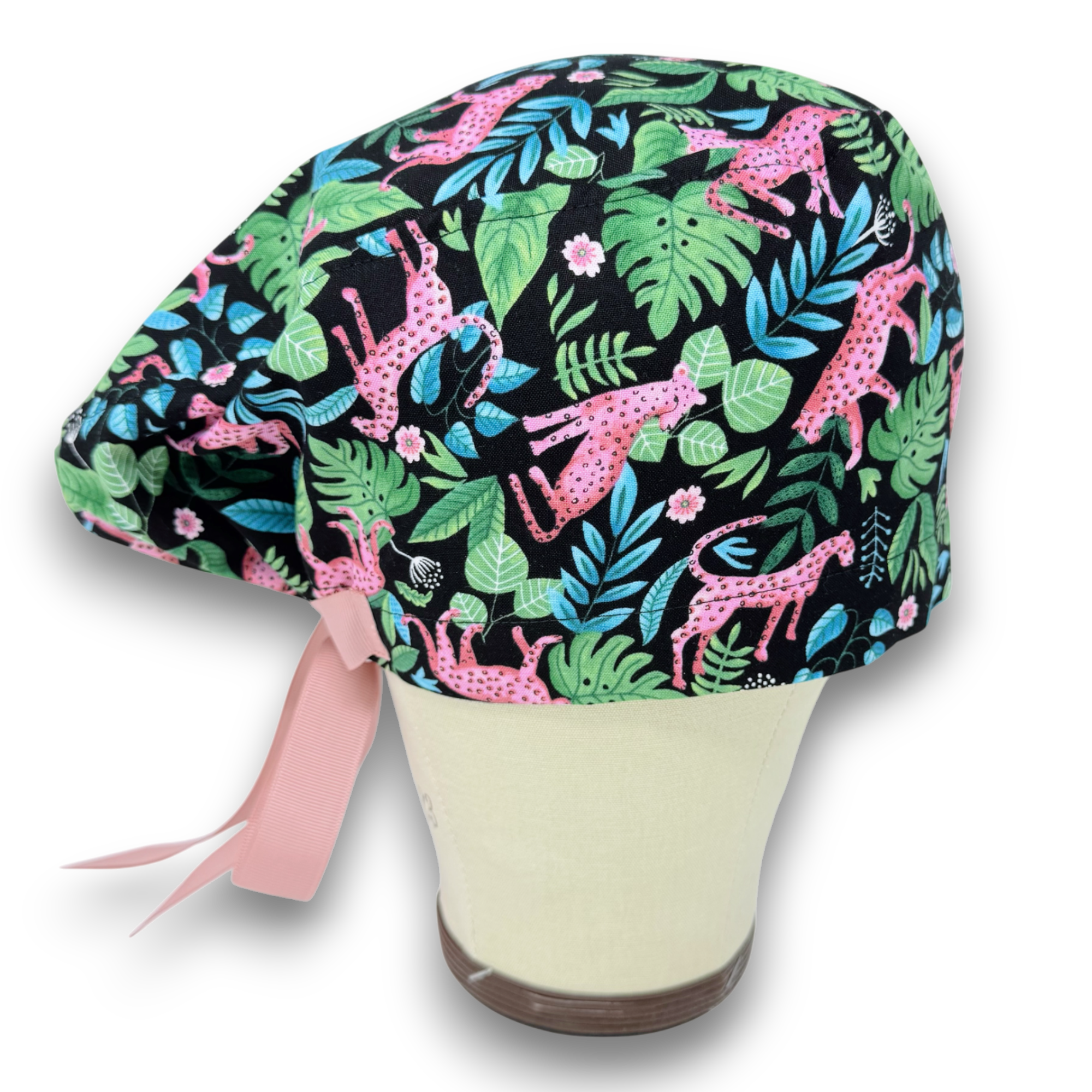 Leopard Euro scrub cap with ties for Women by Paradise Caps. Euro PLUS style.