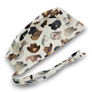 Cowboy Hats Skull tie-back style surgical scrub cap for men by Paradise Caps.