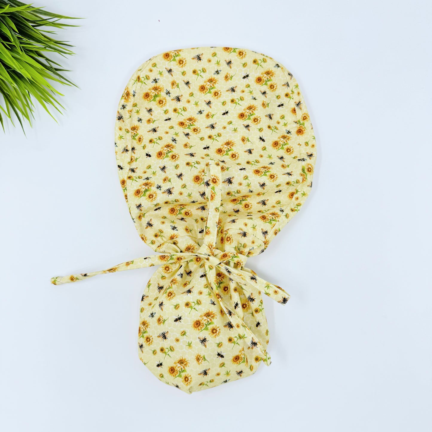 Bee And Sunflower Bouquets Ponytail scrub cap, Surgical cap for women with satin lined option.