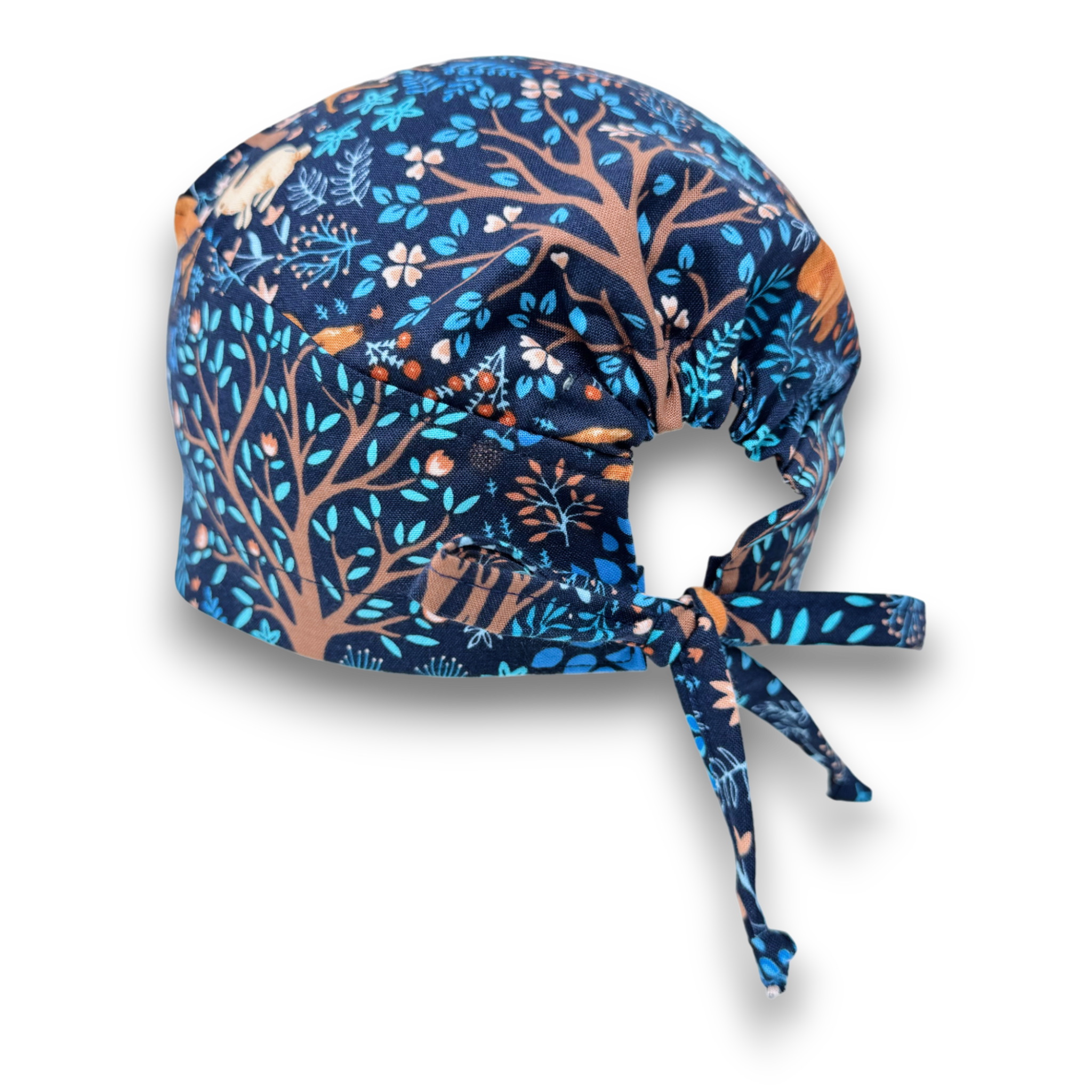 Woodland Animals  Skull tie-back style surgical scrub cap for men by Paradise Caps.