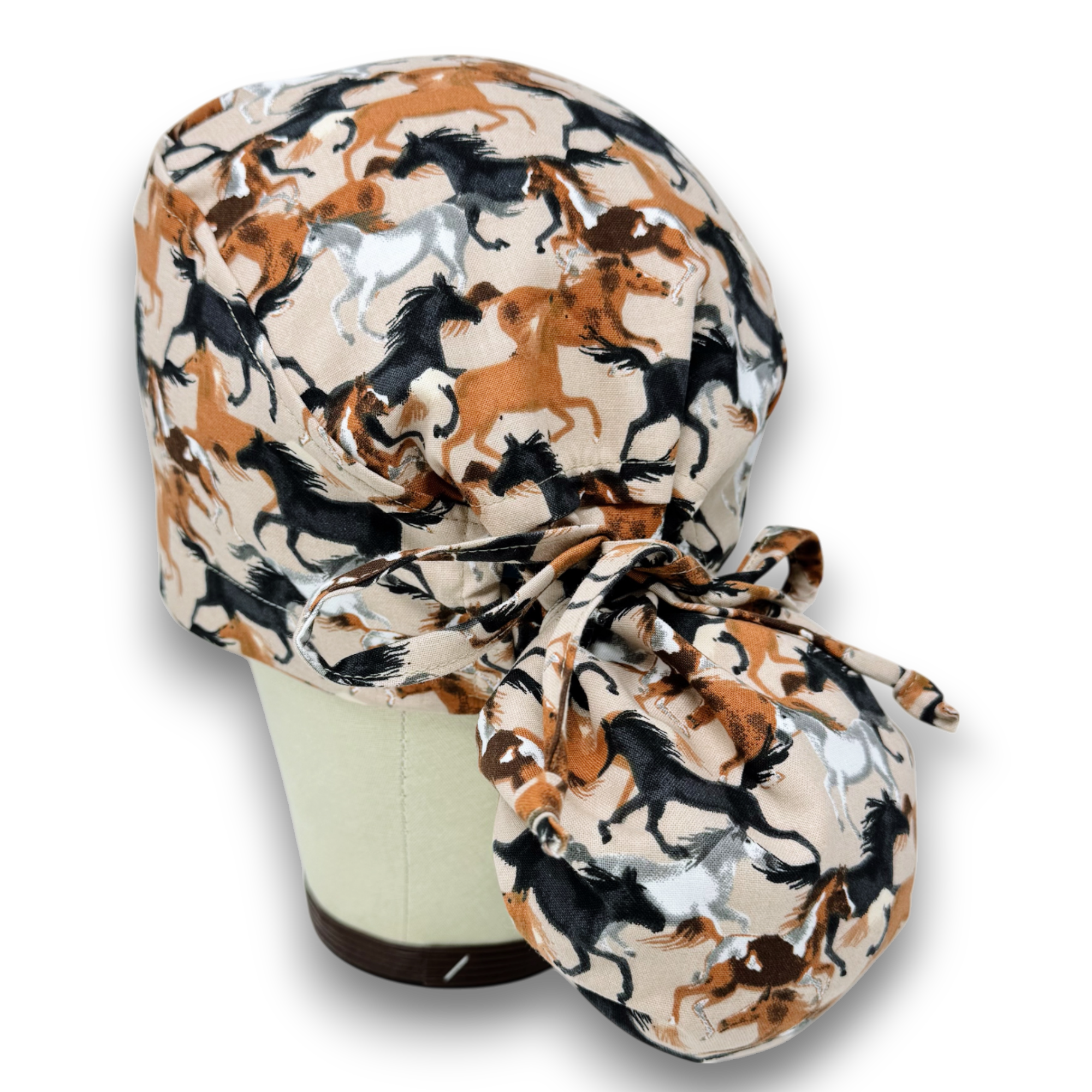 Horse Ponytail scrub cap for women with satin lined option by Paradise Caps.