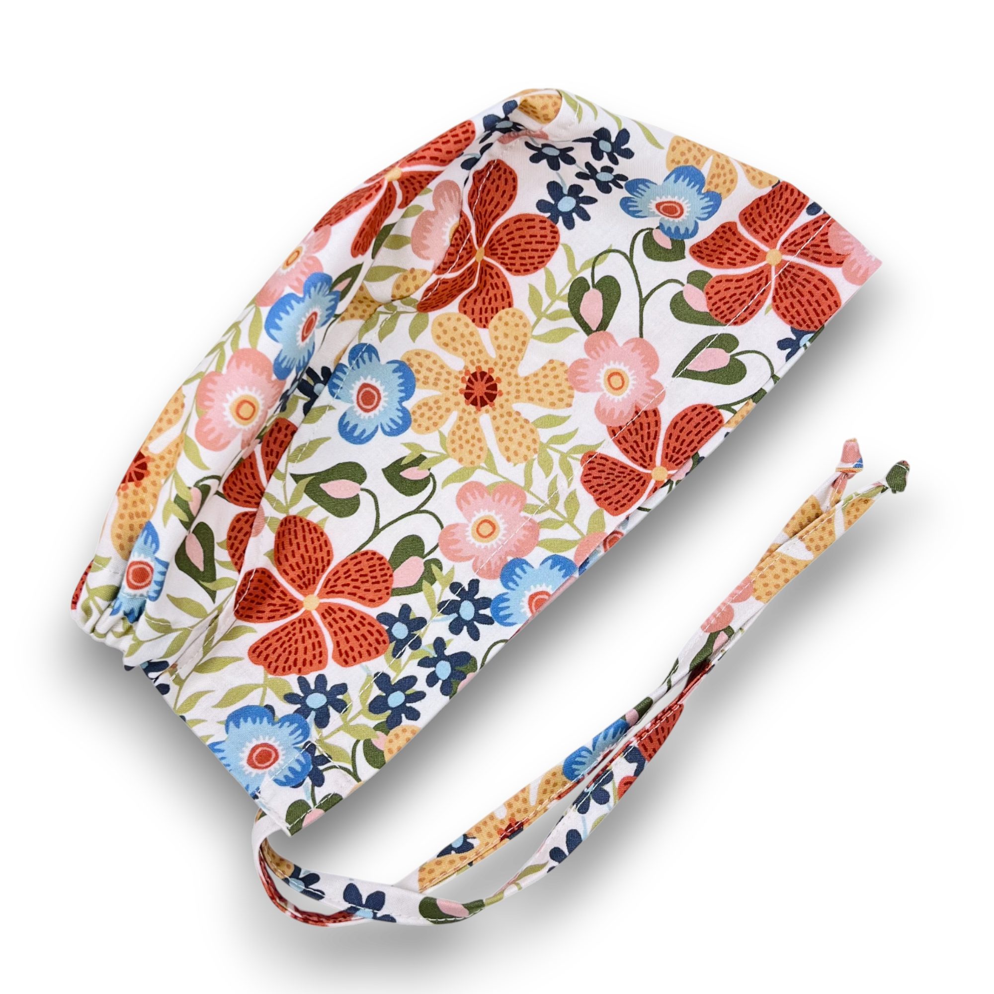 Retro Floral Skull tie-back style surgical scrub cap for men by Paradise Caps.