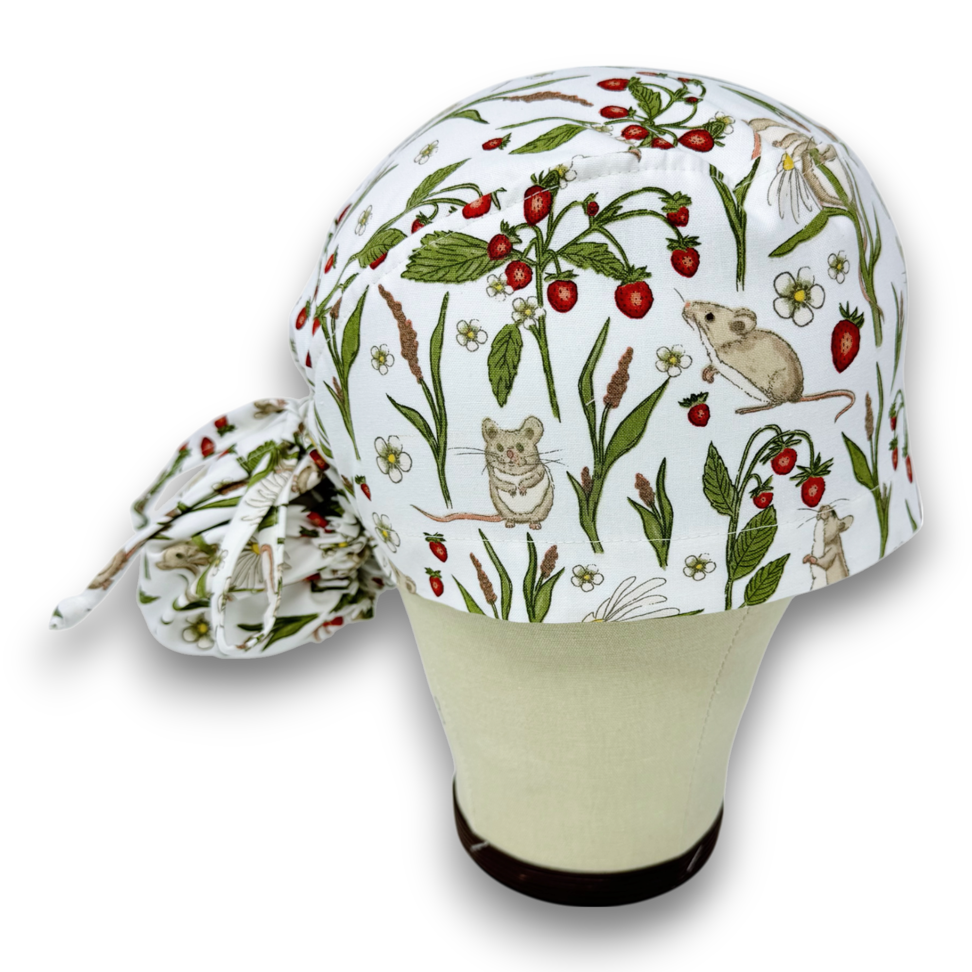 Meadow Mice Ponytail scrub cap for women with satin lined option by Paradise Caps.