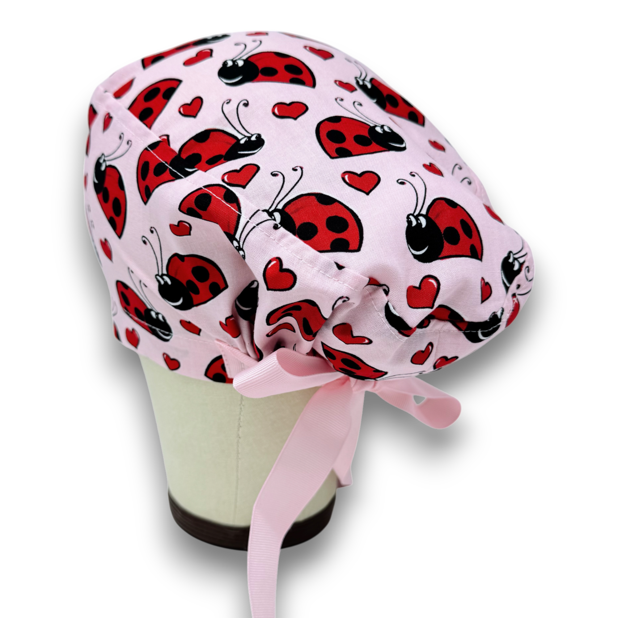 Ladybug Euro scrub cap with ties for Women by Paradise Caps. Euro PLUS style.