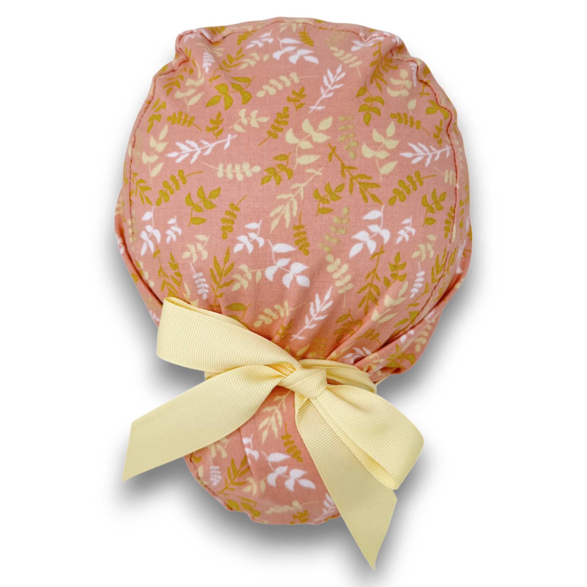 Coral leaves Euro scrub cap with ties for Women by Paradise Caps. Euro PLUS style.