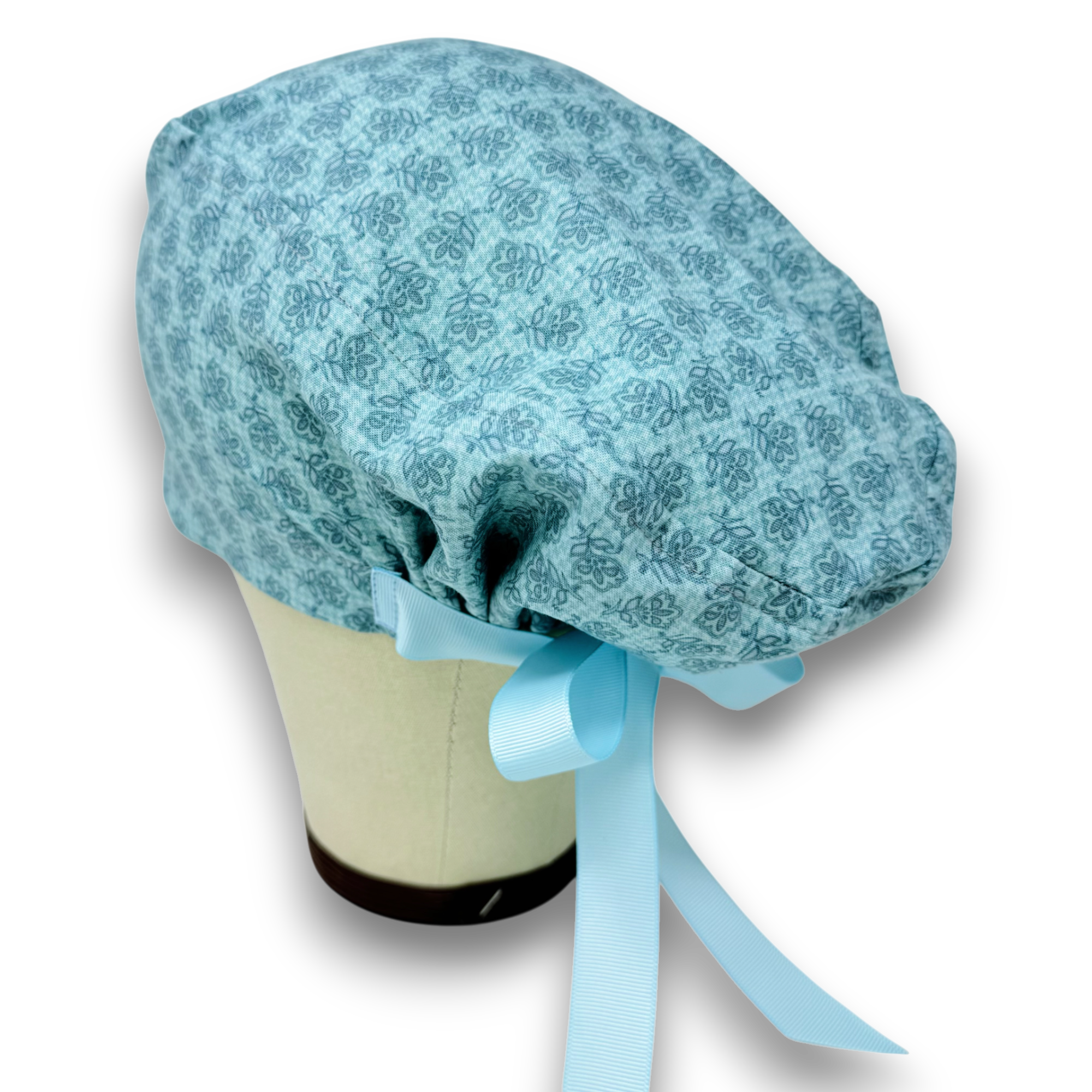 Floral Euro scrub cap with ties for Women by Paradise Caps. Euro PLUS style.