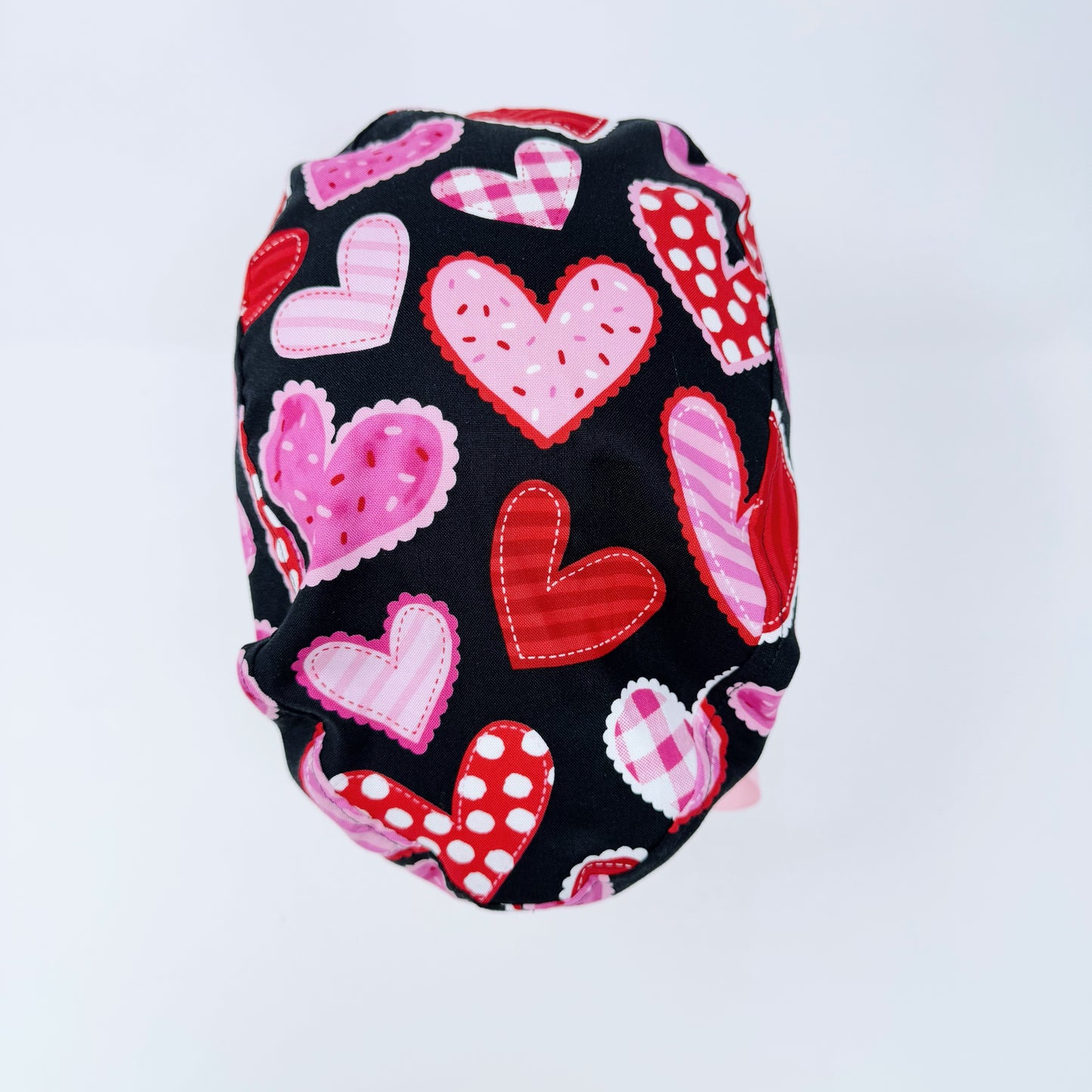 Valentine's day Euro scrub cap with ties for Women, Heart European Surgical cap with Satin Lined by Paradise Caps.