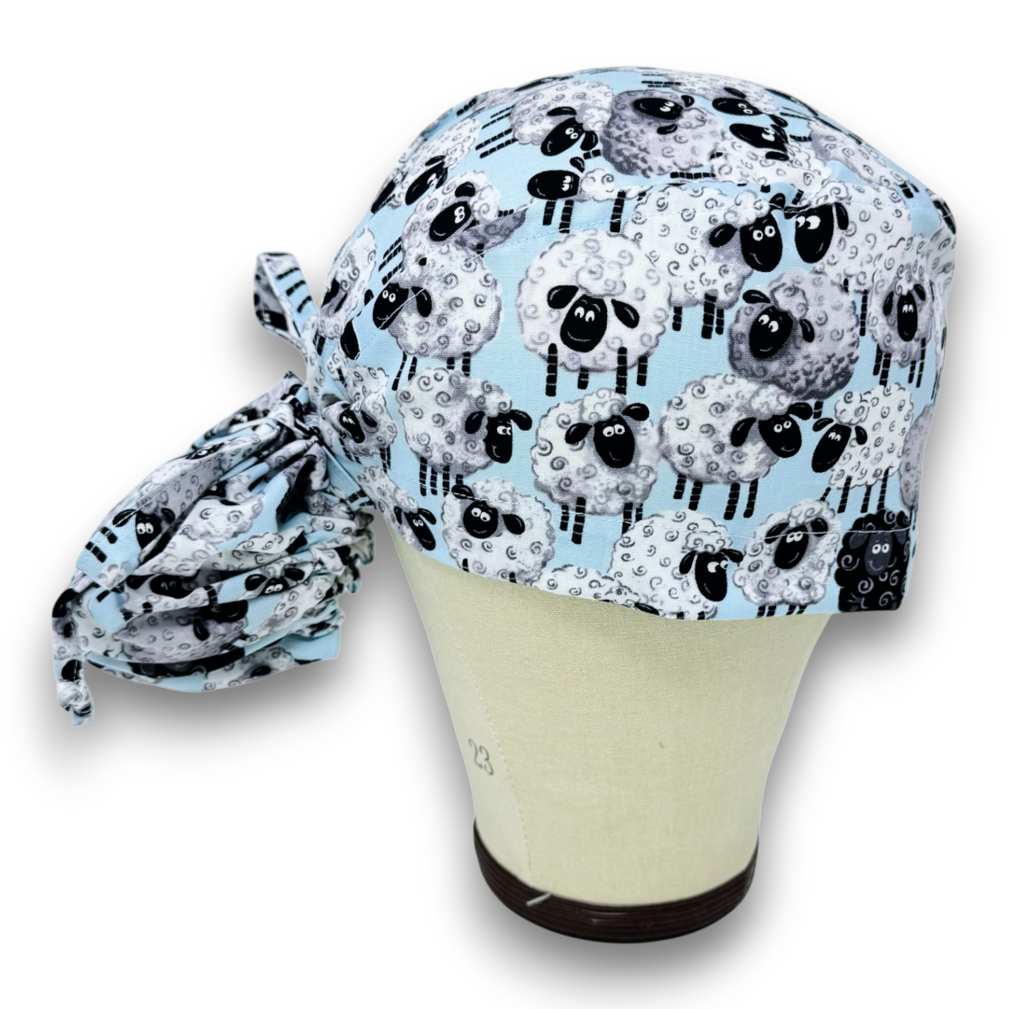 Sheep Ponytail scrub cap for women with satin lined option by Paradise Caps.