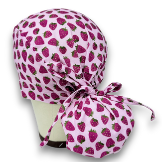 Strawberry Ponytail scrub cap for women with satin lined option by Paradise Caps.