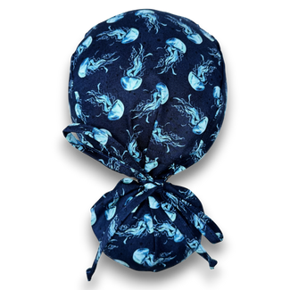 Jellyfish Ponytail scrub cap for women with satin lined option by Paradise Caps.
