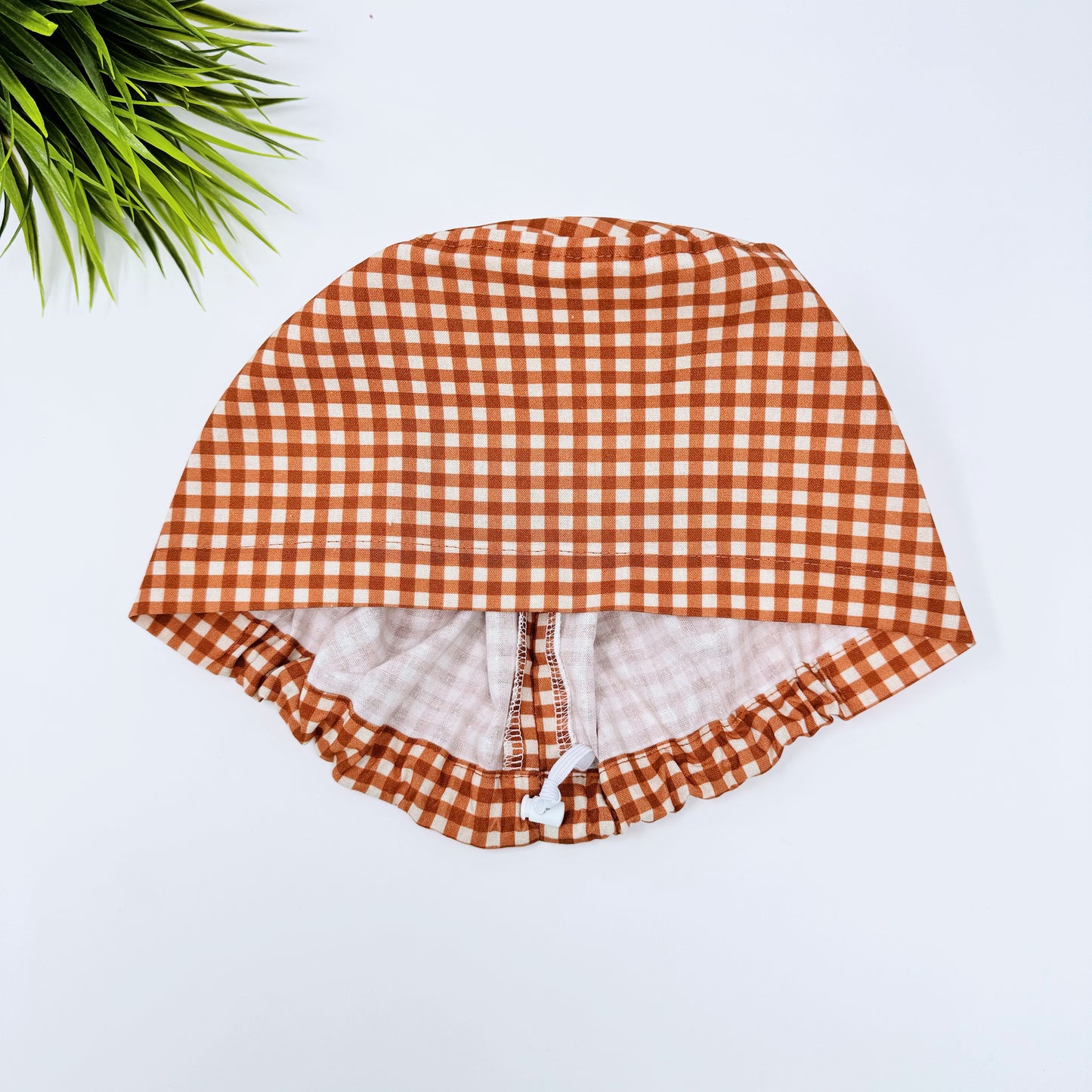 Rustic Check Rust Euro Scrub Cap for Women, Surgical cap Satin Lined Option