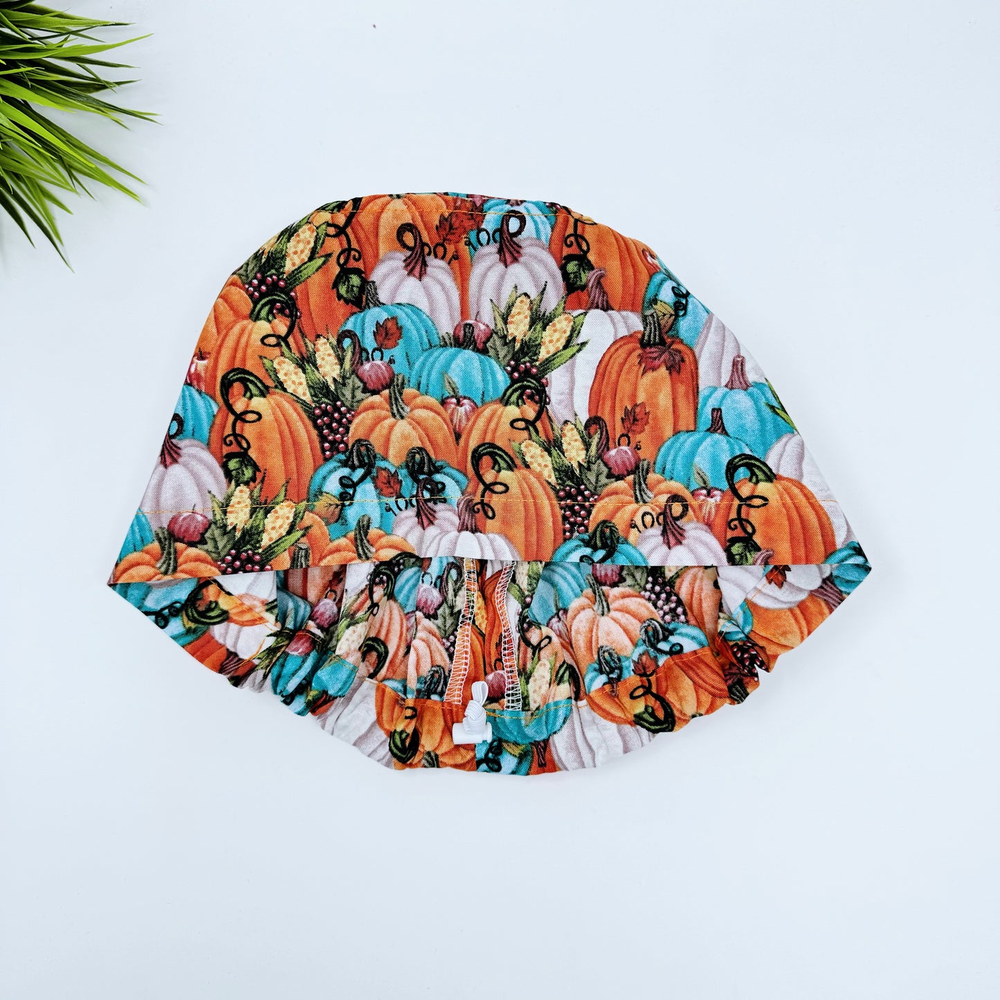 Thanksgiving Pumpkin Euro Scrub Cap for Women, Surgical cap Satin Lined Option