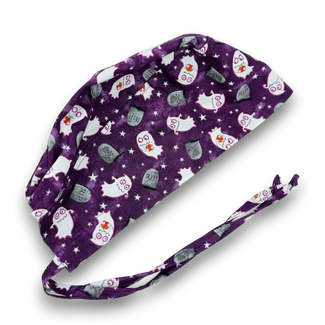 Glow Ghost surgical cap. Halloween skull tie-back style scrub cap with satin lined option by Paradise Caps.