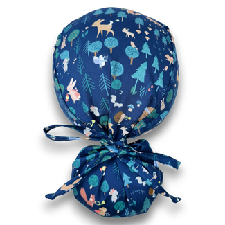 Forest Animals Ponytail scrub cap for women with satin lined option by Paradise Caps.