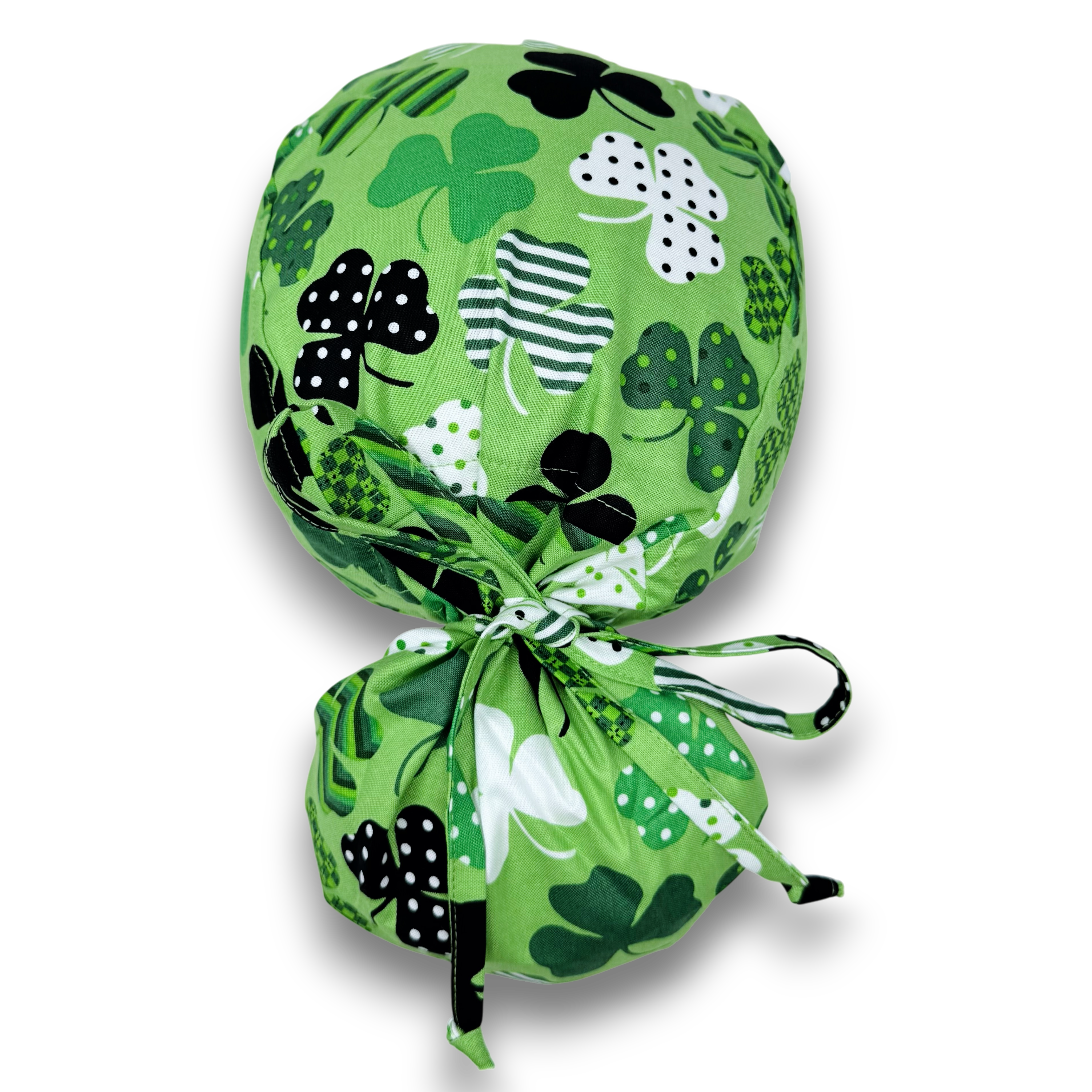 St. Patricks Day Ponytail scrub cap for women with satin lined option by Paradise Caps.