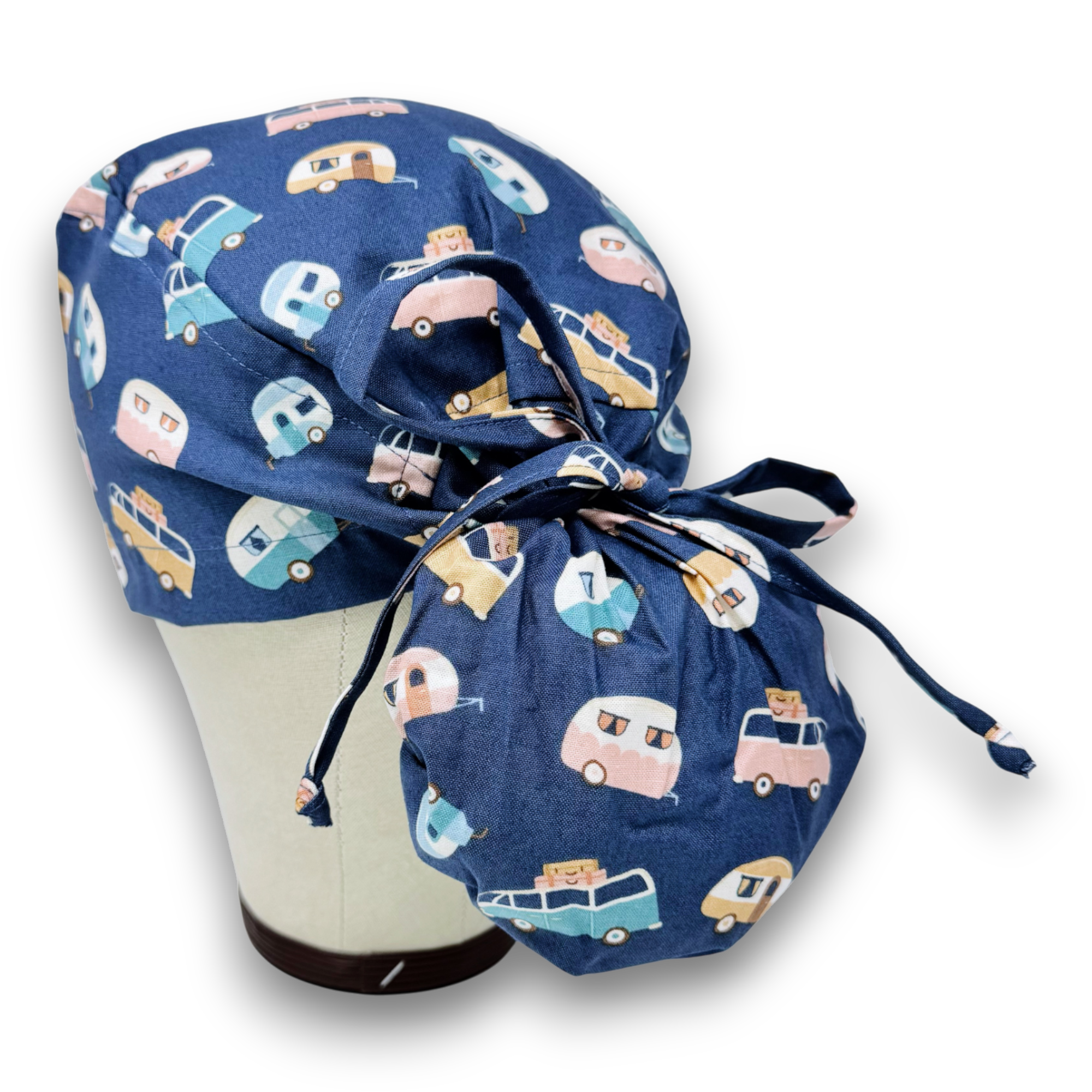 Trailer Toss Ponytail scrub cap, Surgical cap women. Satin Lined Option Surgical cap with ponytail.