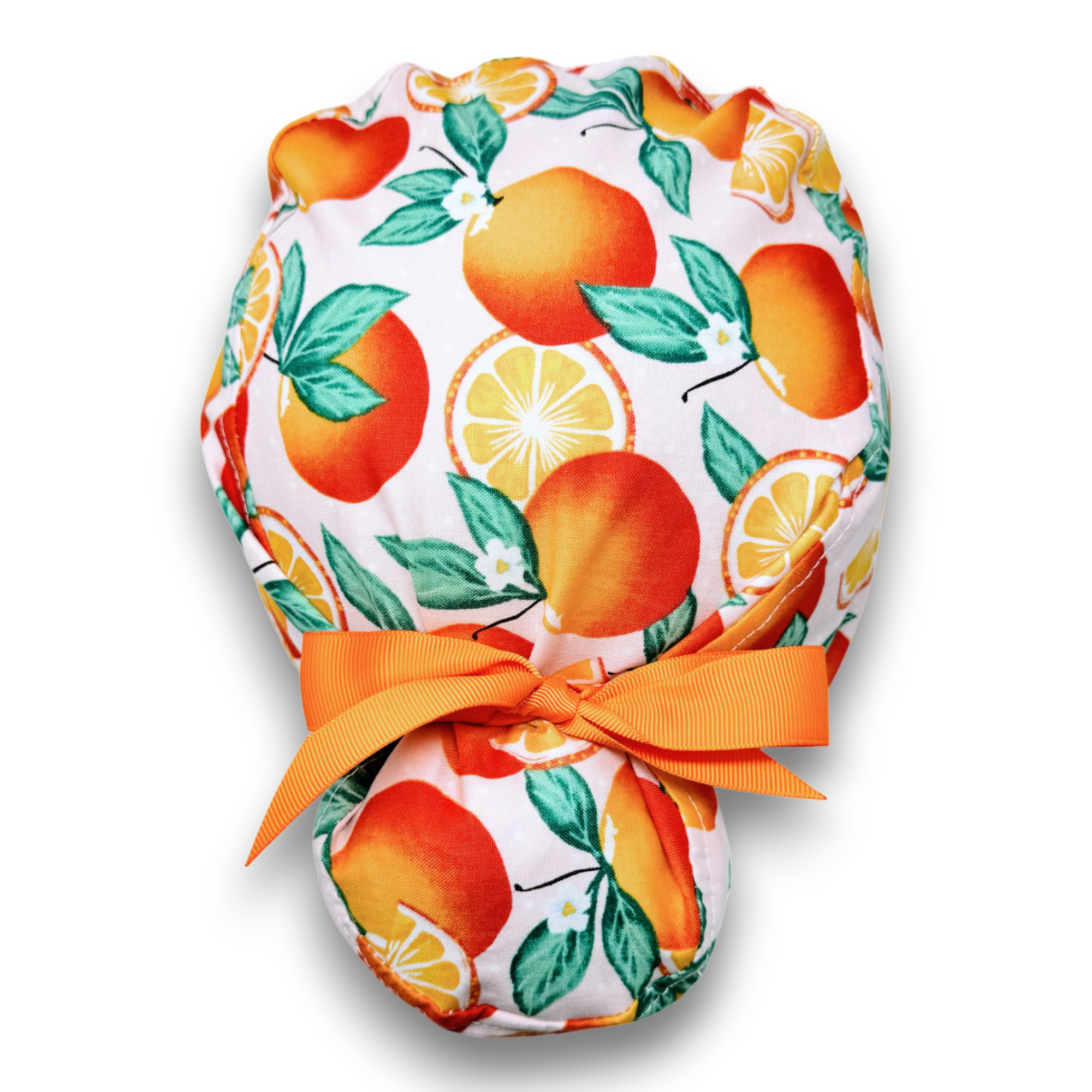 Orange Euro scrub cap with ties for Women by Paradise Caps. Euro PLUS style.