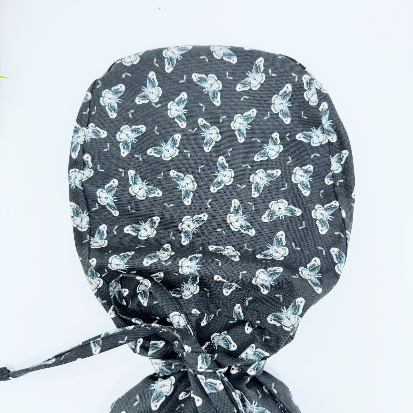 Midnight Free Flow Ponytail scrub cap, Surgical cap women. Satin Lined Option Surgical cap with ponytail.