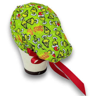 Christmas Euro scrub cap with ties for Women by Paradise Caps. Euro PLUS style.