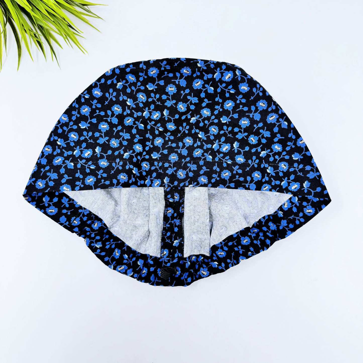 Blue Flower Euro Scrub Cap for Women, Surgical cap Satin Lined Option