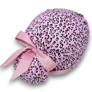 Leopard Euro scrub cap with ties for Women by Paradise Caps. Euro PLUS style.