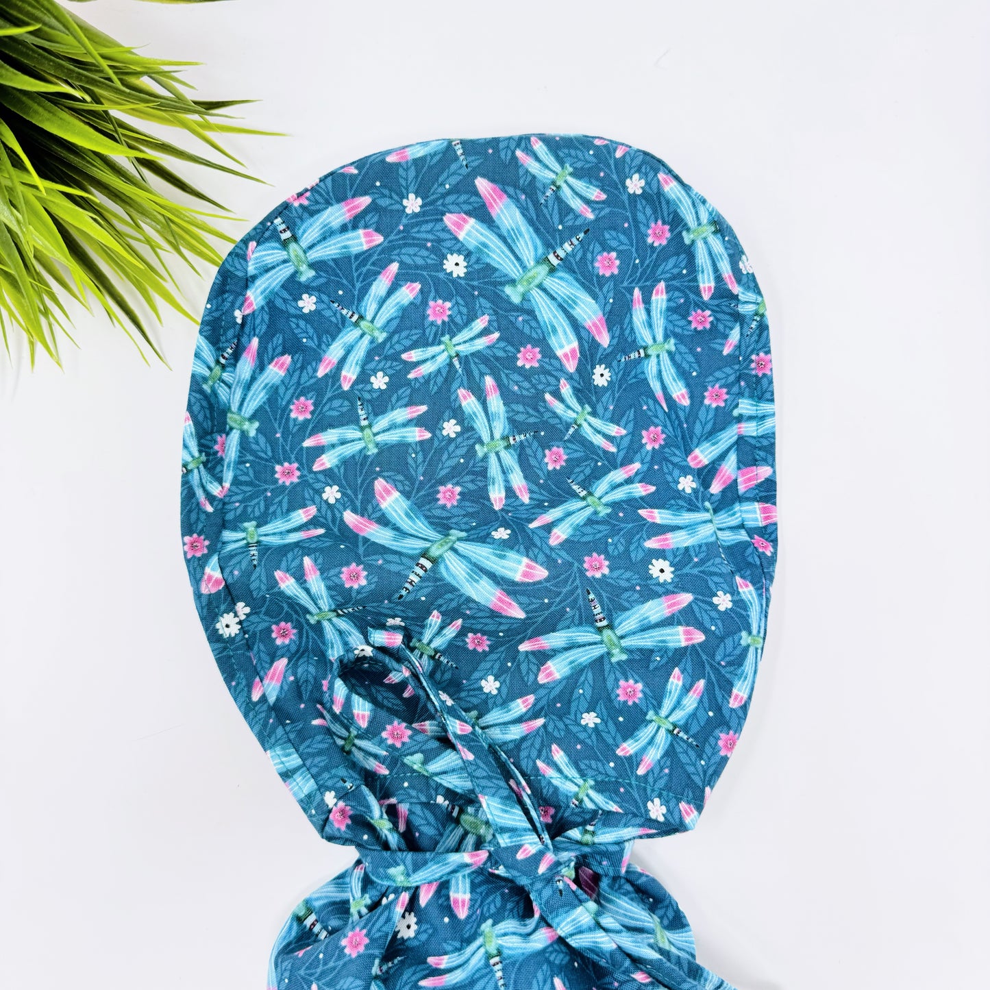 Dragonflies Ponytail scrub cap, Surgical cap women. Satin Lined Option Surgical cap with ponytail.