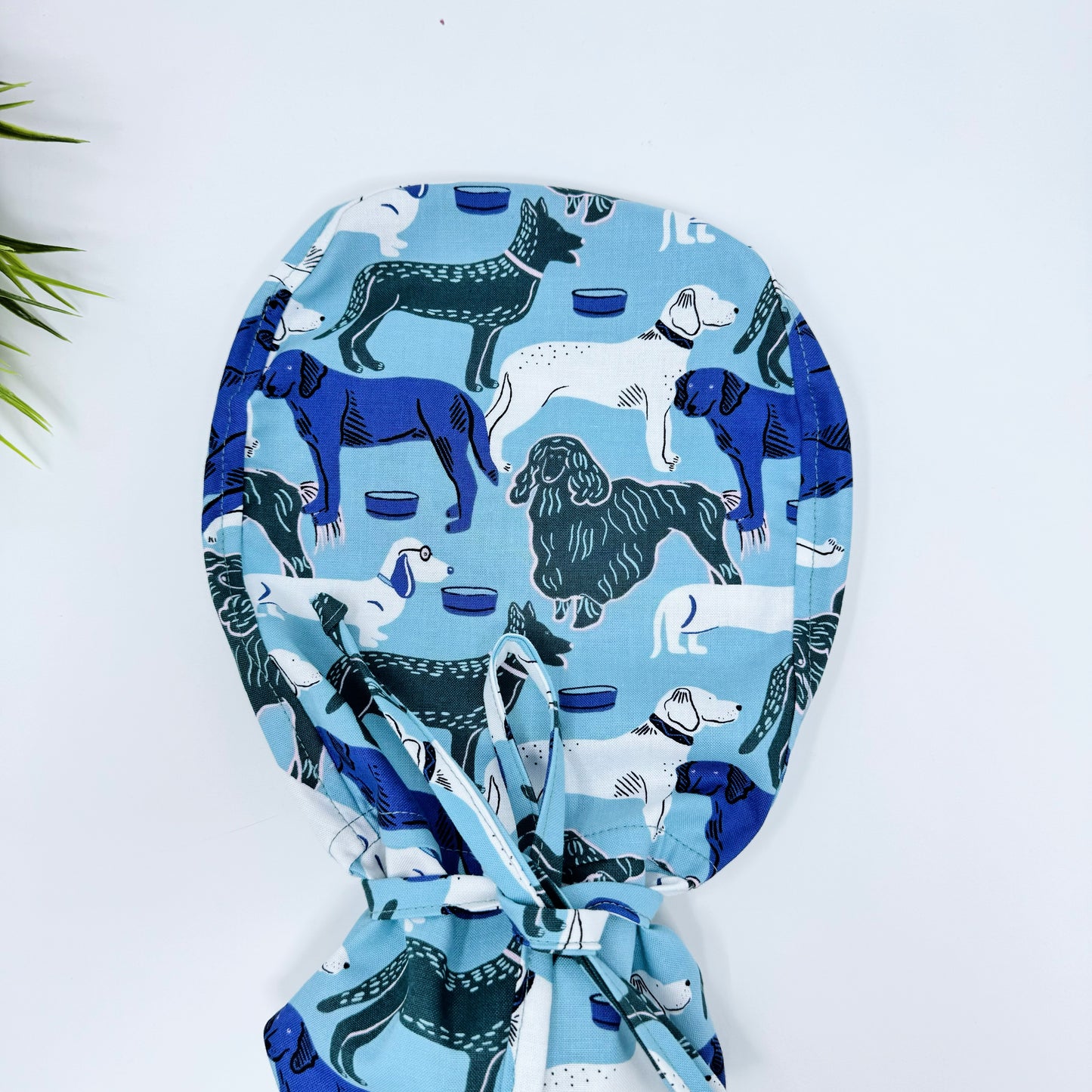 Ponytail scrub cap - Dogs Best Friends. Satin Lined Option