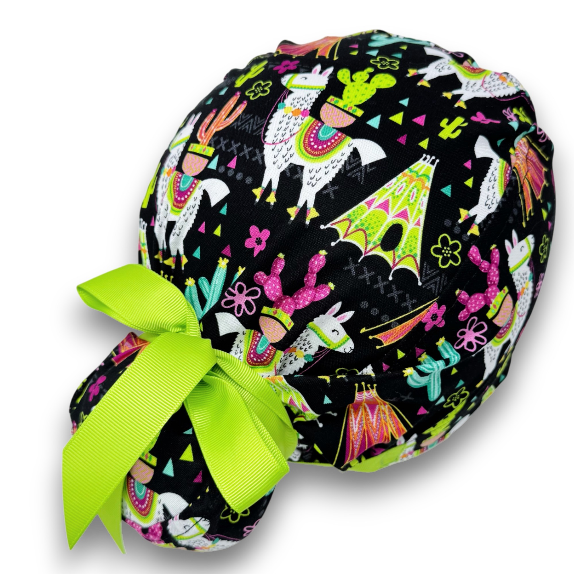 Llama Euro scrub cap with ties for Women by Paradise Caps. Euro PLUS style.