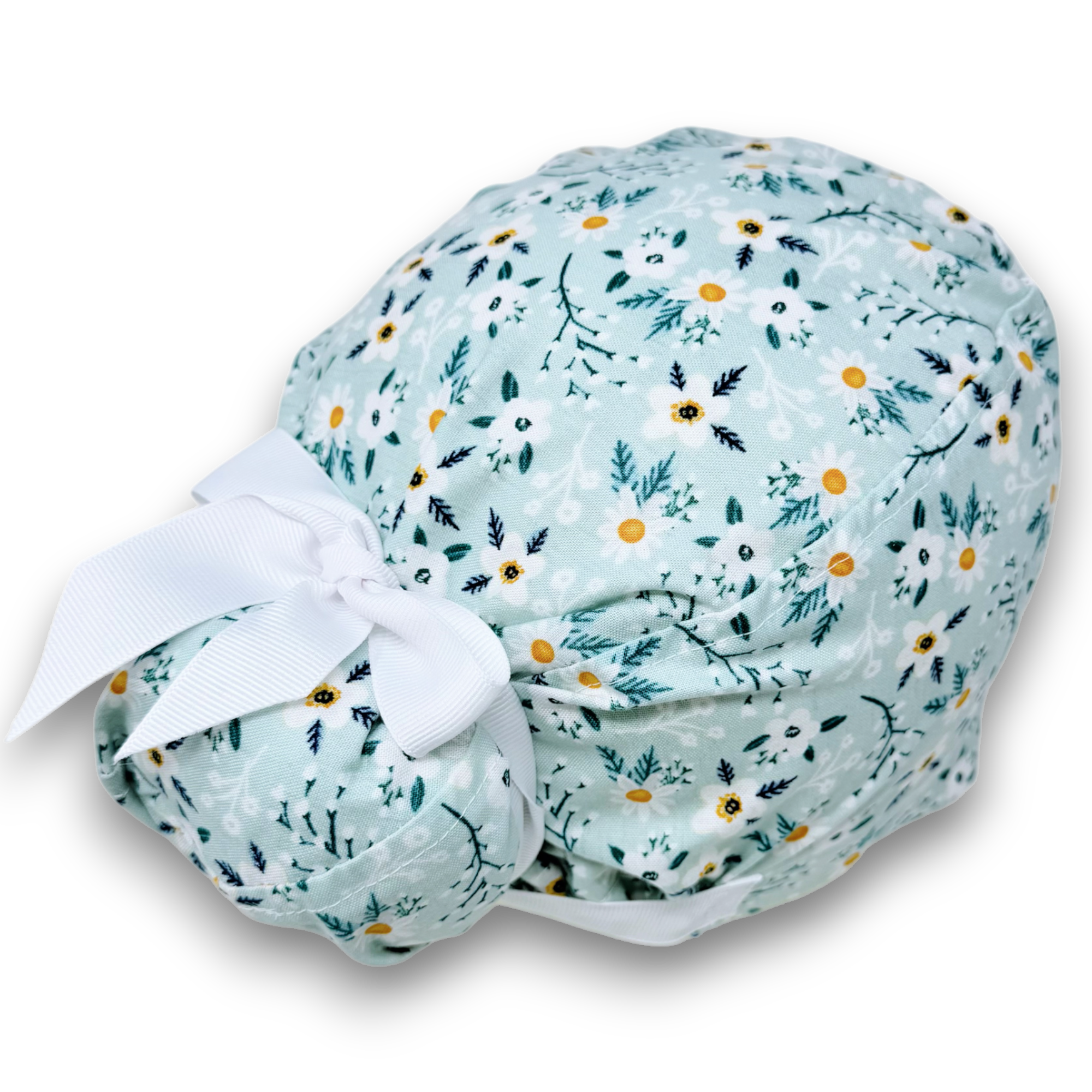Floral Euro scrub cap with ties for Women by Paradise Caps. Euro PLUS style.