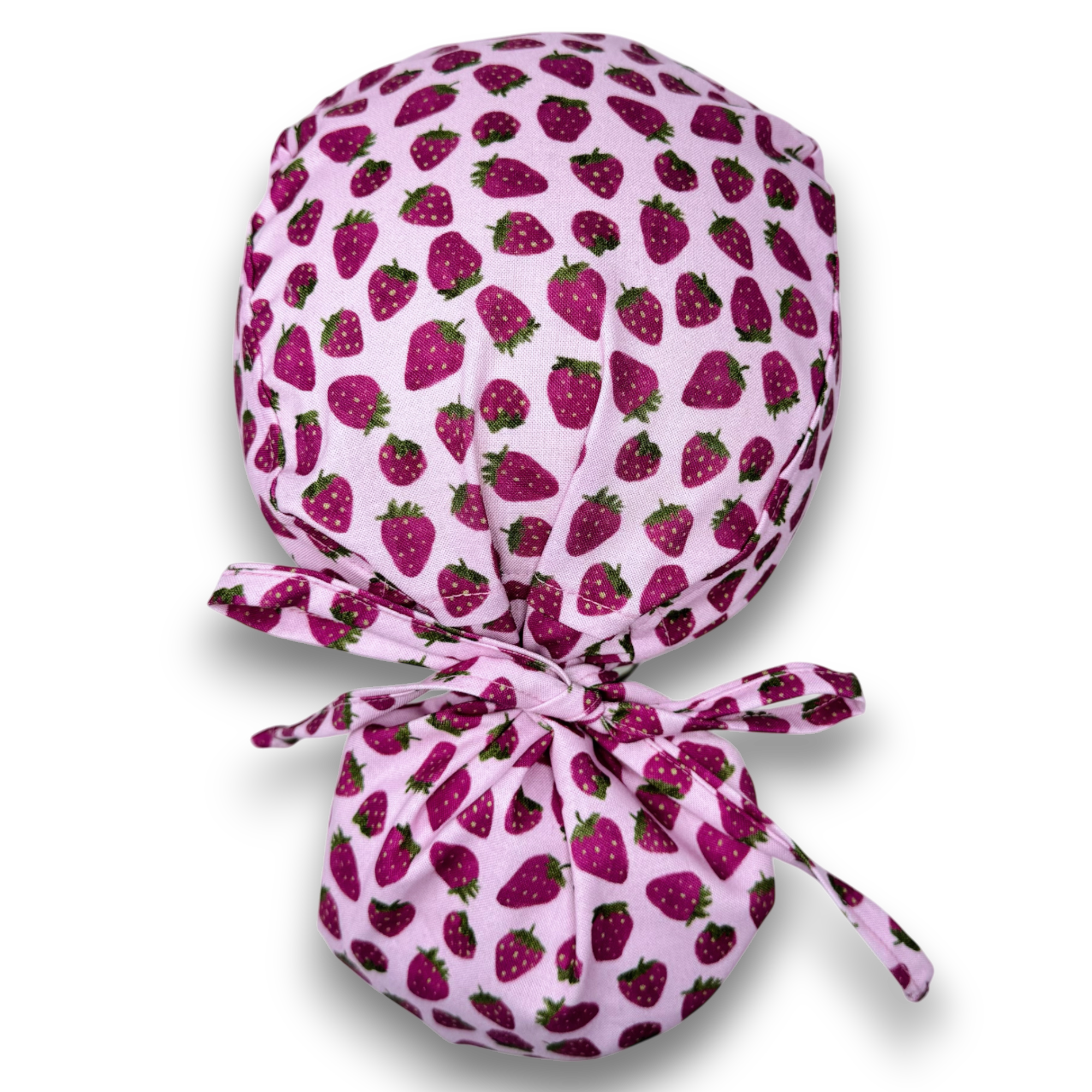 Strawberry Ponytail scrub cap for women with satin lined option by Paradise Caps.