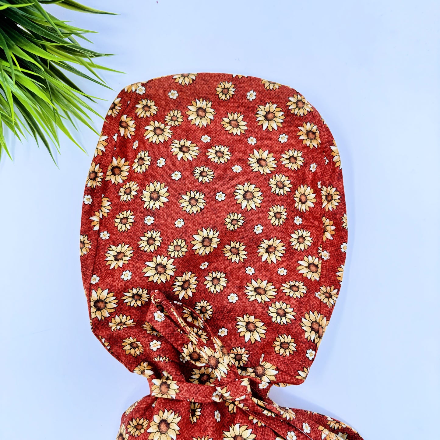 Autumn Flowers Ponytail scrub cap, Surgical cap women. Satin Lined Option Surgical cap with ponytail.