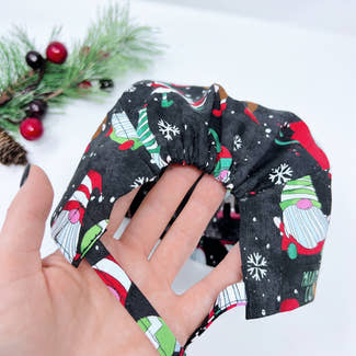 Christmas Men's Scrub Cap. Gnome satin lined skull tie-back style surgical cap by Paradise Caps.