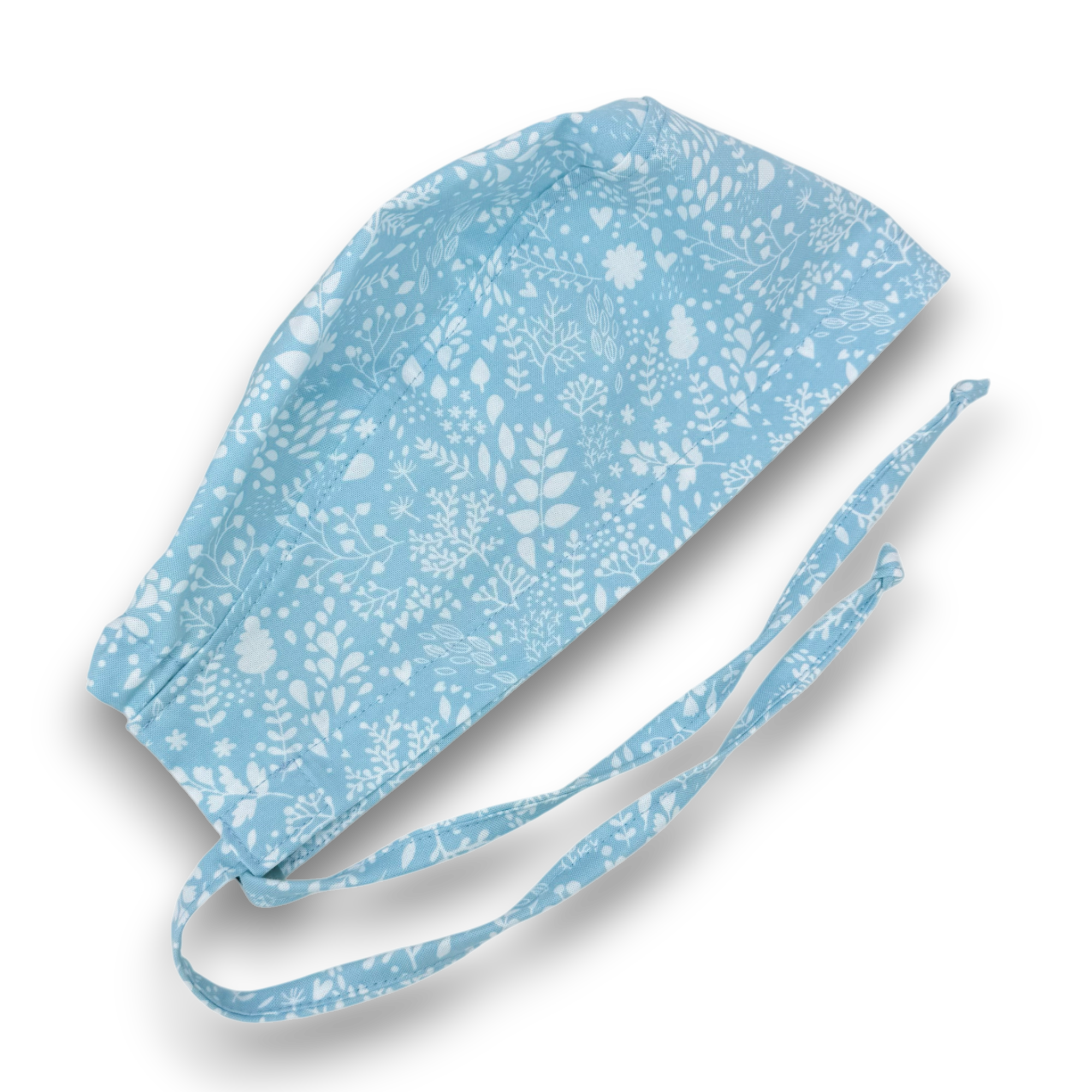 Light Blue Floral Skull tie-back style surgical scrub cap by Paradise Caps.