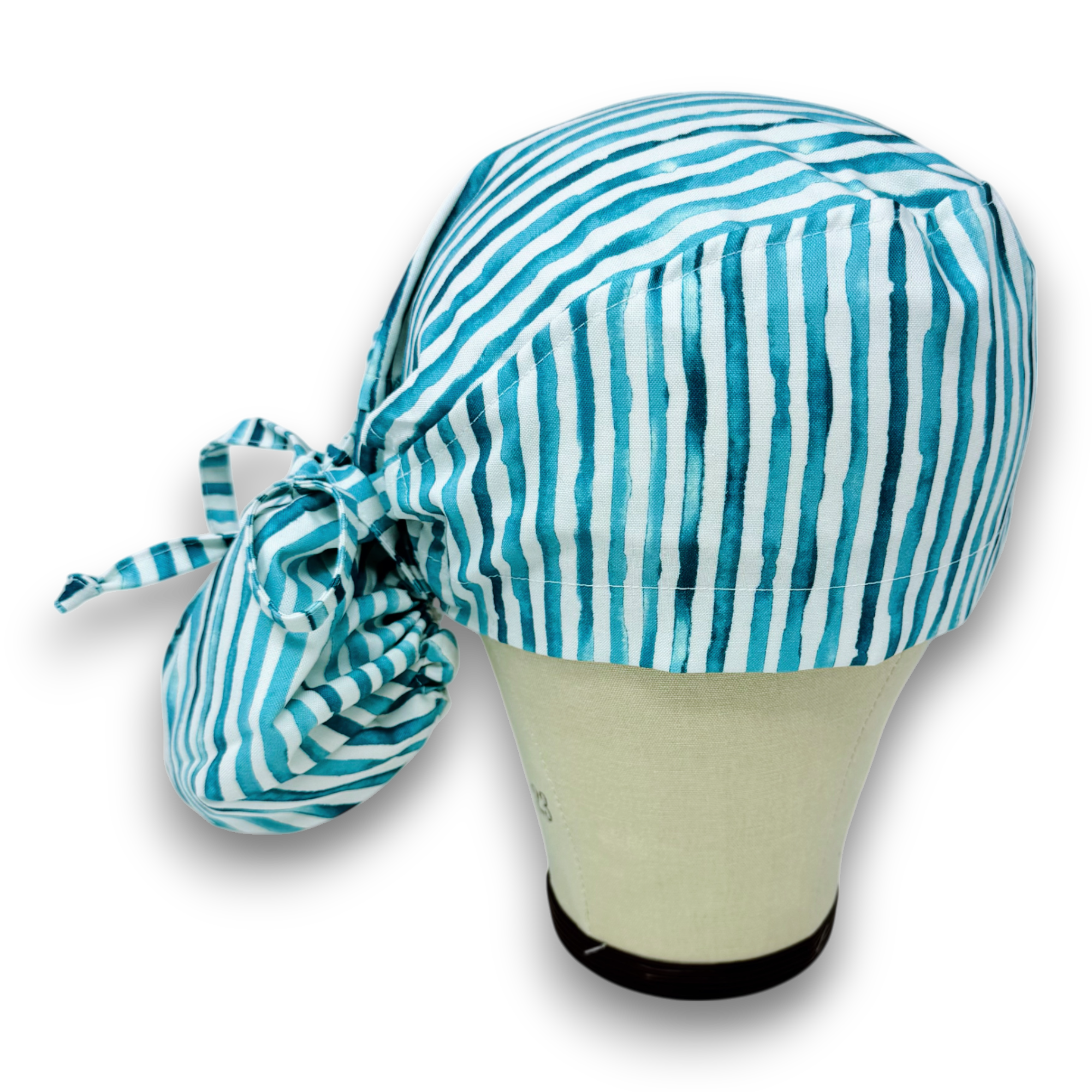 Blue Row Ponytail scrub cap for women with satin lined option by Paradise Caps.