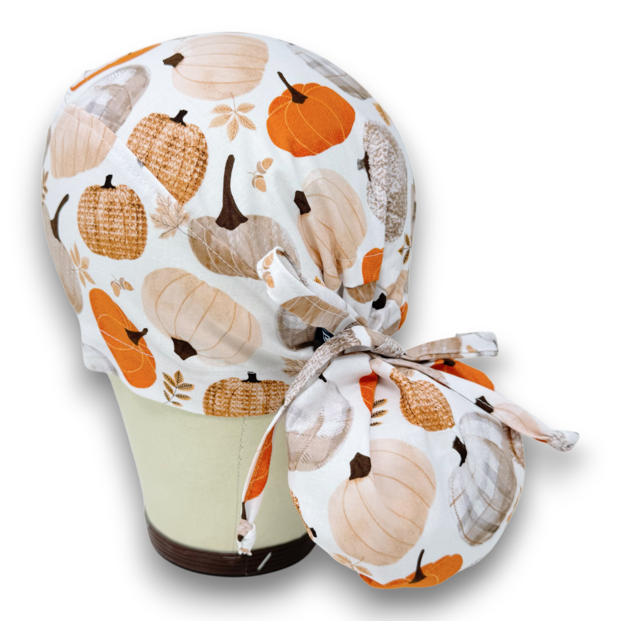 Pumpkin Ponytail scrub cap for women with satin lined option by Paradise Caps.
