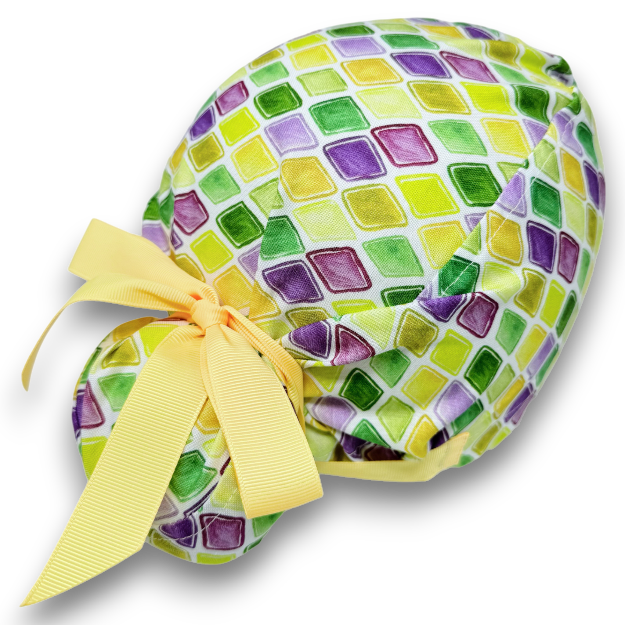 Mardi Gras Euro scrub cap with ties for Women by Paradise Caps. Euro PLUS style.