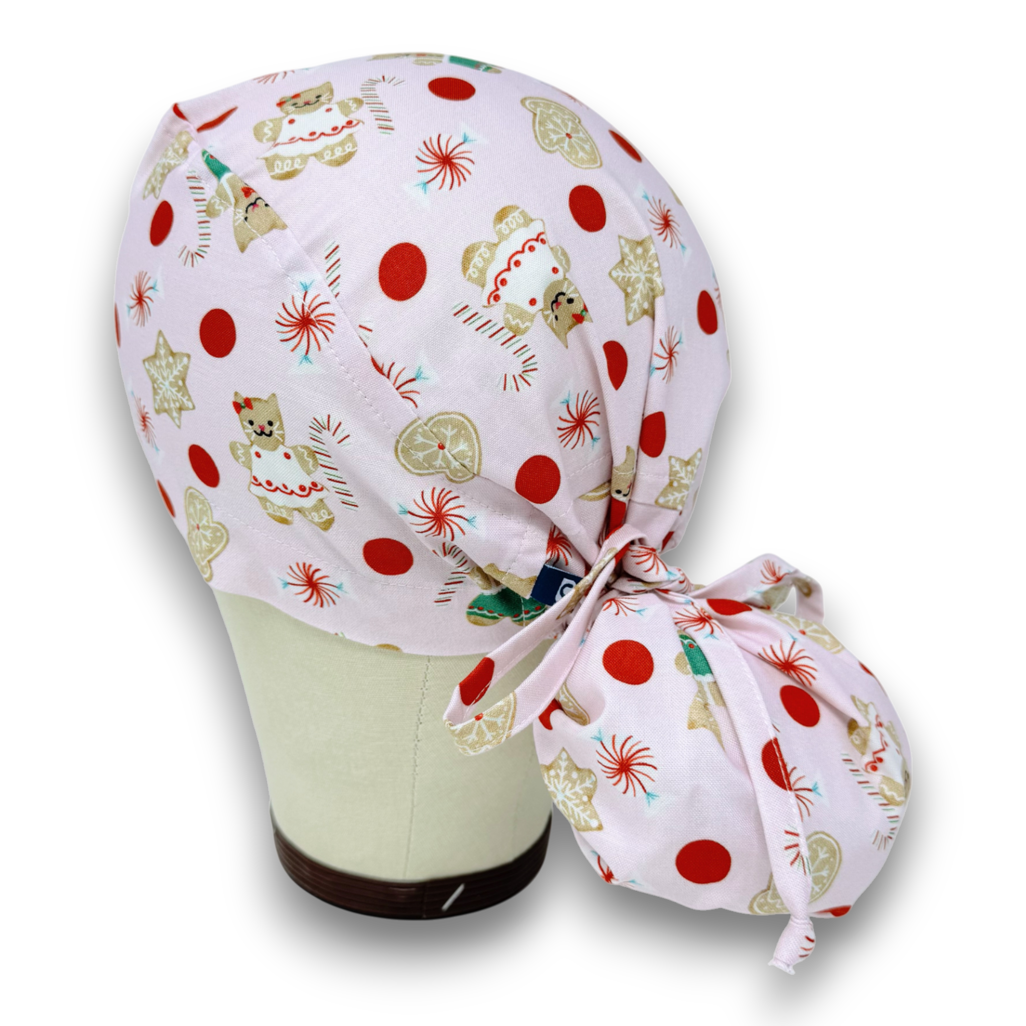 Gingerbread Ponytail scrub cap for women with satin lined option by Paradise Caps.