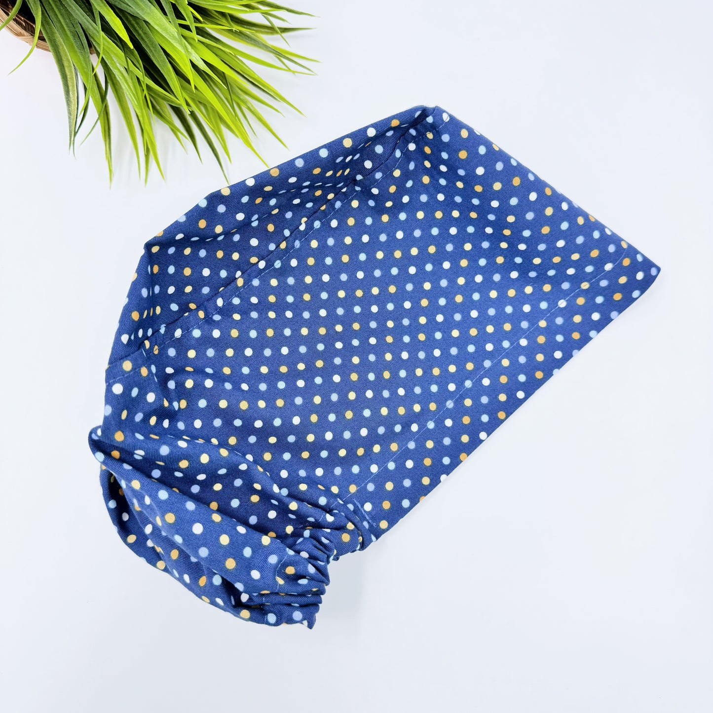 Navy Polka Dots Euro Scrub Cap for Women, Surgical cap Satin Lined Option