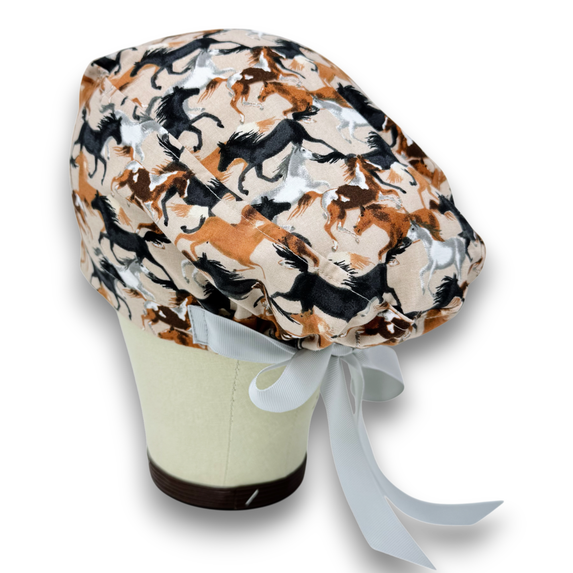 Horse Euro scrub cap with ties for Women by Paradise Caps. Euro PLUS style.