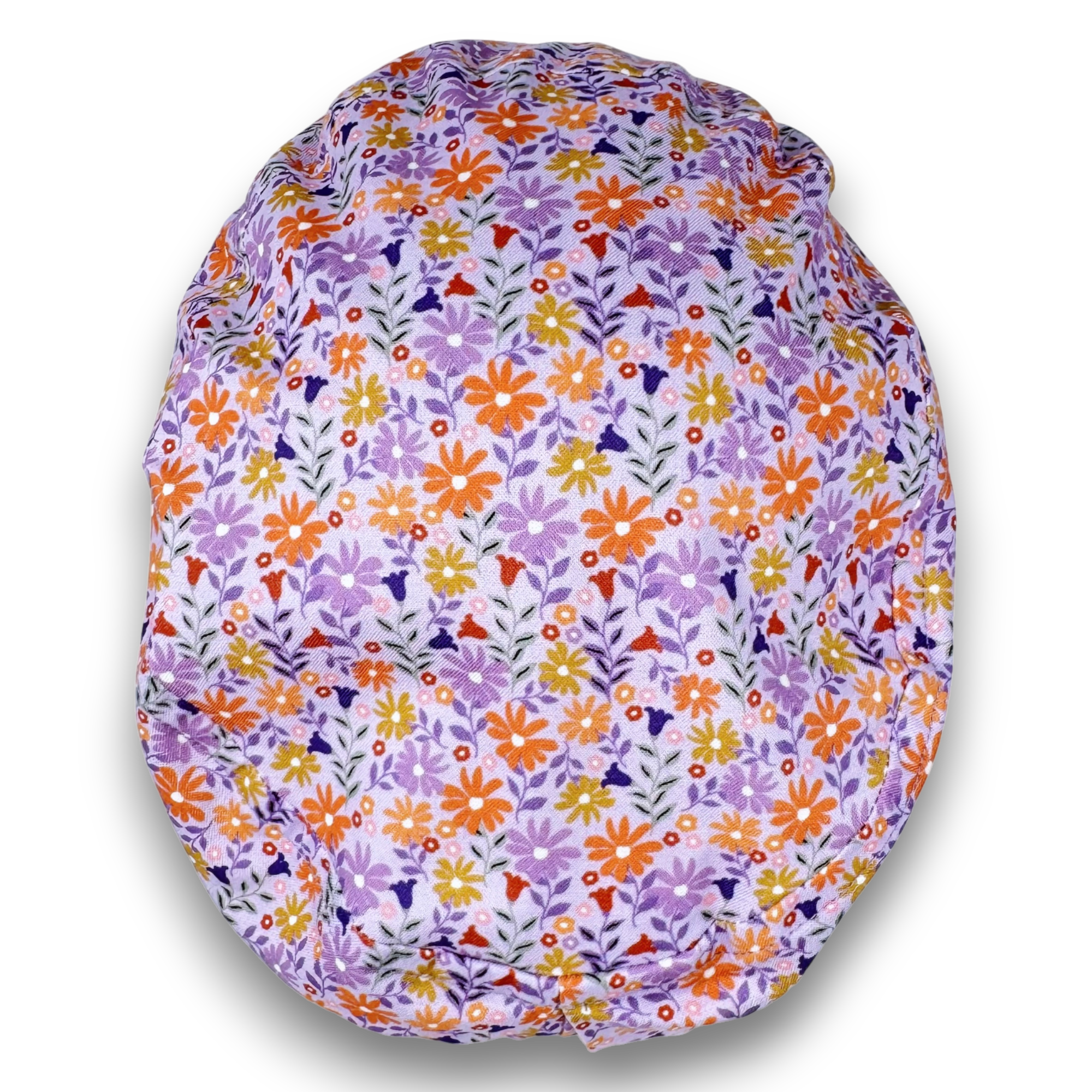 Purple Daisy Euro scrub cap for women, Floral European surgical hat with satin lined by Paradise Caps.