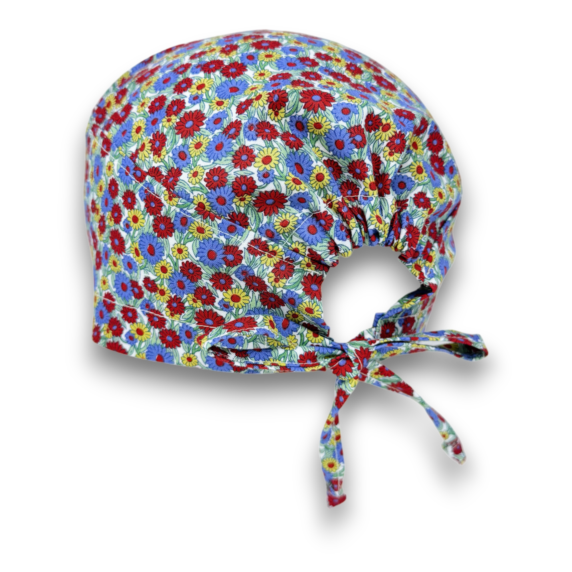 Summer Meadow Skull tie-back style surgical scrub cap for men by Paradise Caps.