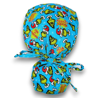 Christmas Ponytail scrub cap with Satin Lined. Surgical scrub hats for women by Paradise Caps.