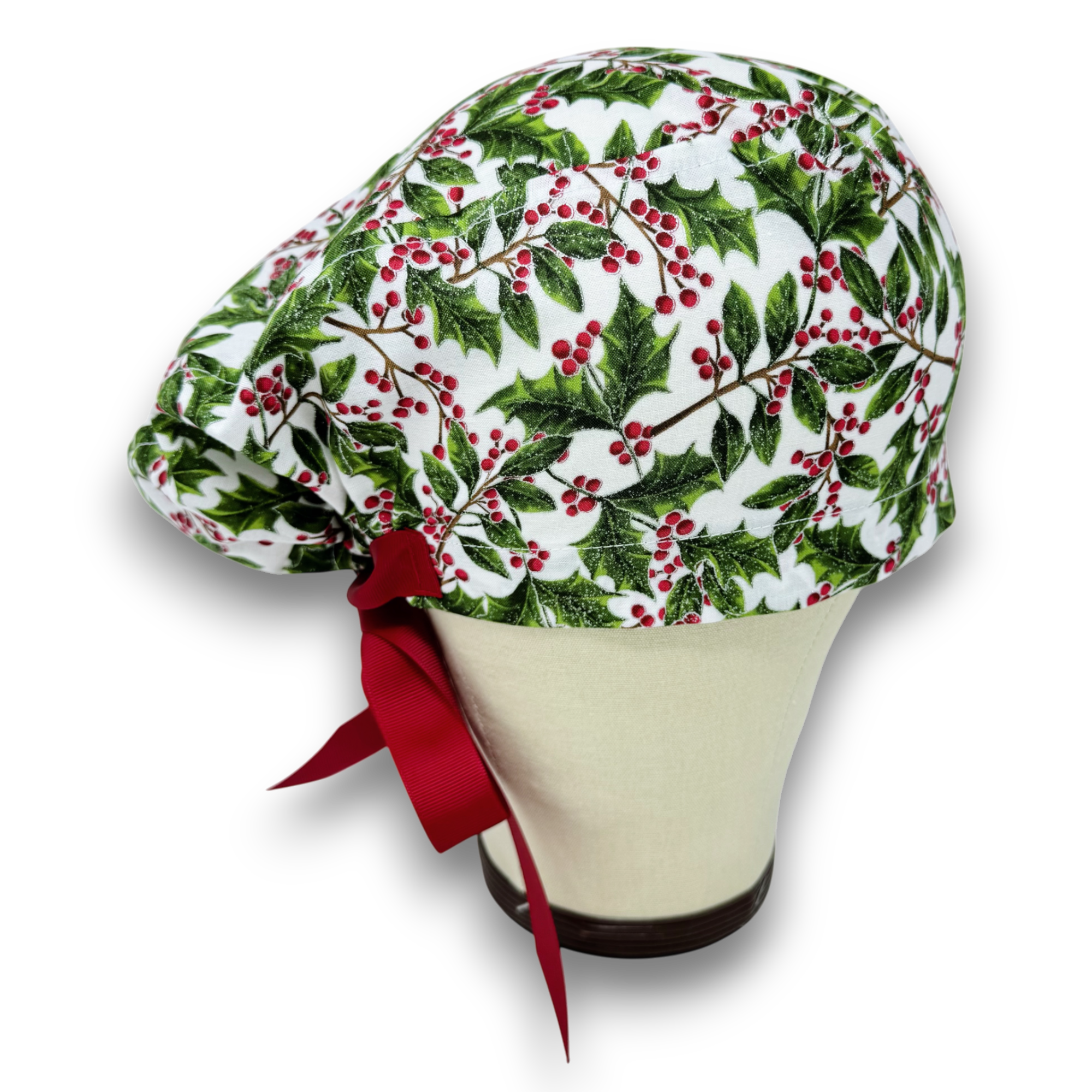 Christmas Euro scrub cap with ties for Women by Paradise Caps. Euro PLUS style.